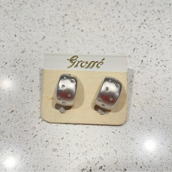 NWT Vintage Grossé Clip-On Hoop Earrings Silver With Crystals - Picture 3 of 6